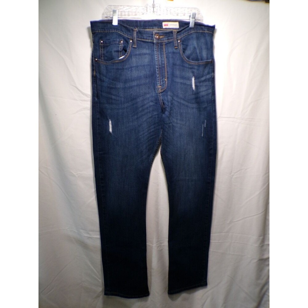 Wrangler Men's Slim Straight Jeans Blue Distressed Denim 36x32 Stretch